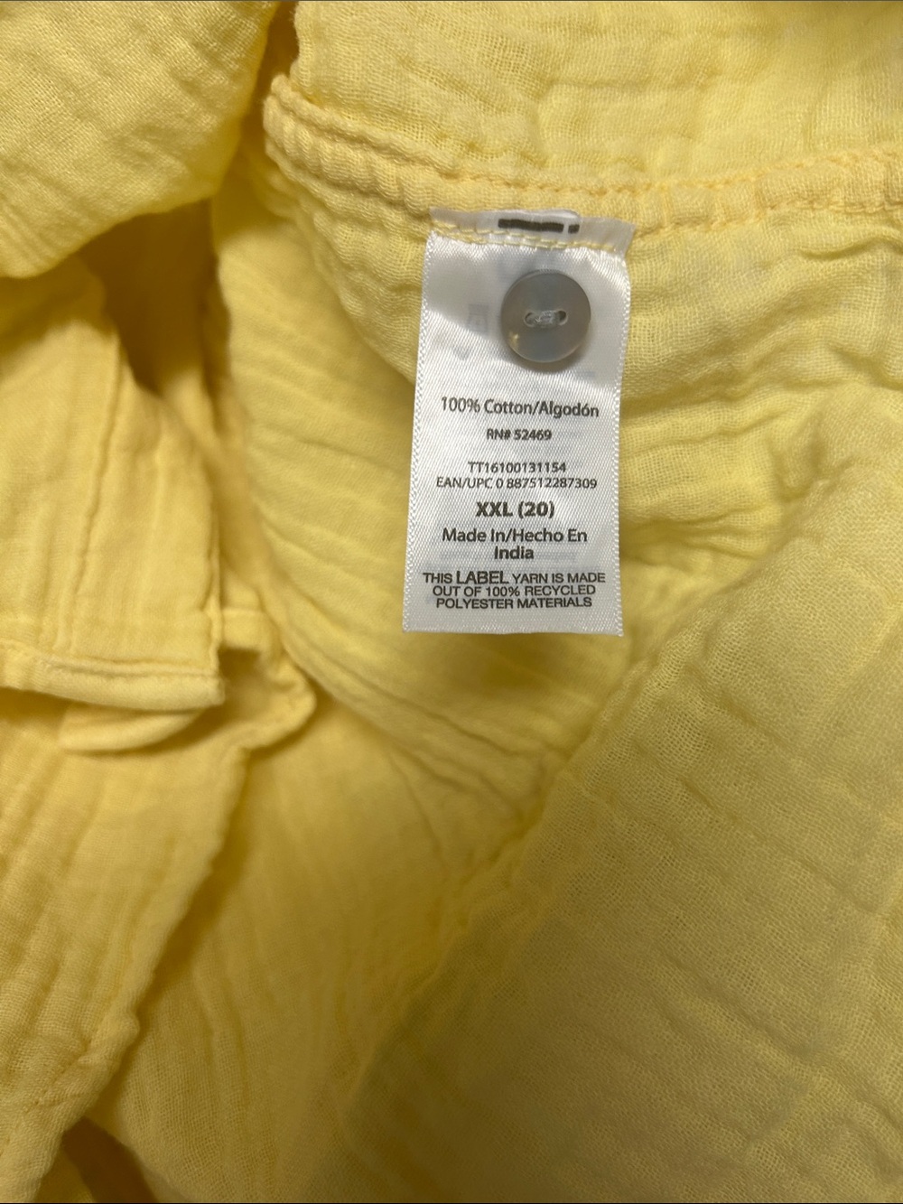 Lightweight Yellow Button-Up Gauze Shirt - Picture 4 of 4